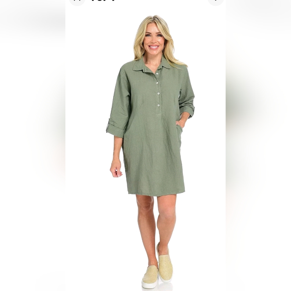OSO Casuals Green Linen Dress 3X